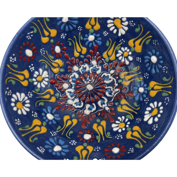 Hand Painted Stamped Turkish Ceramic Bowl Set Of 2 Hand Made 5" Diameter 2" Tall - Picture 2 of 10